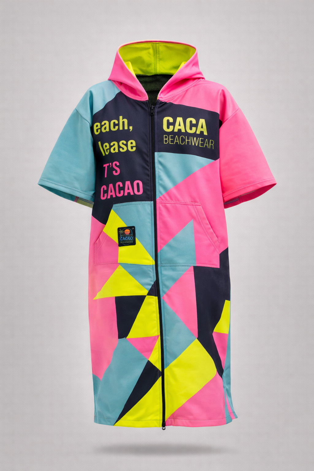 Colorful Solar Vibes children’s beach poncho NanoDry Ultra™ towel for girls with hood, zipper and pockets – CACAO Beachwear™