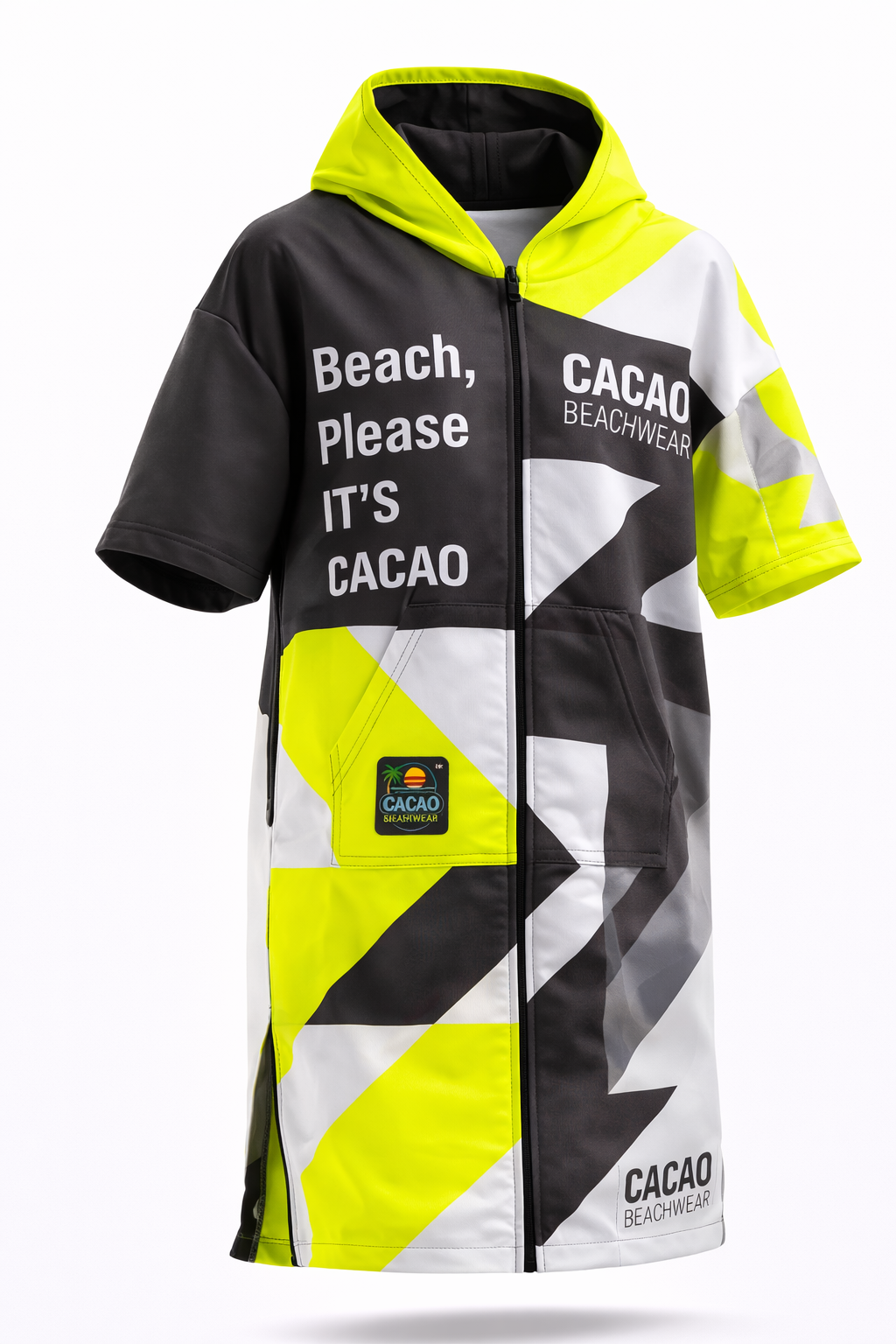 Мъжко плажно пончо Solar Vibes хавлия NanoDry Ultra™ с качулка, цип и джобове – CACAO Beachwear™