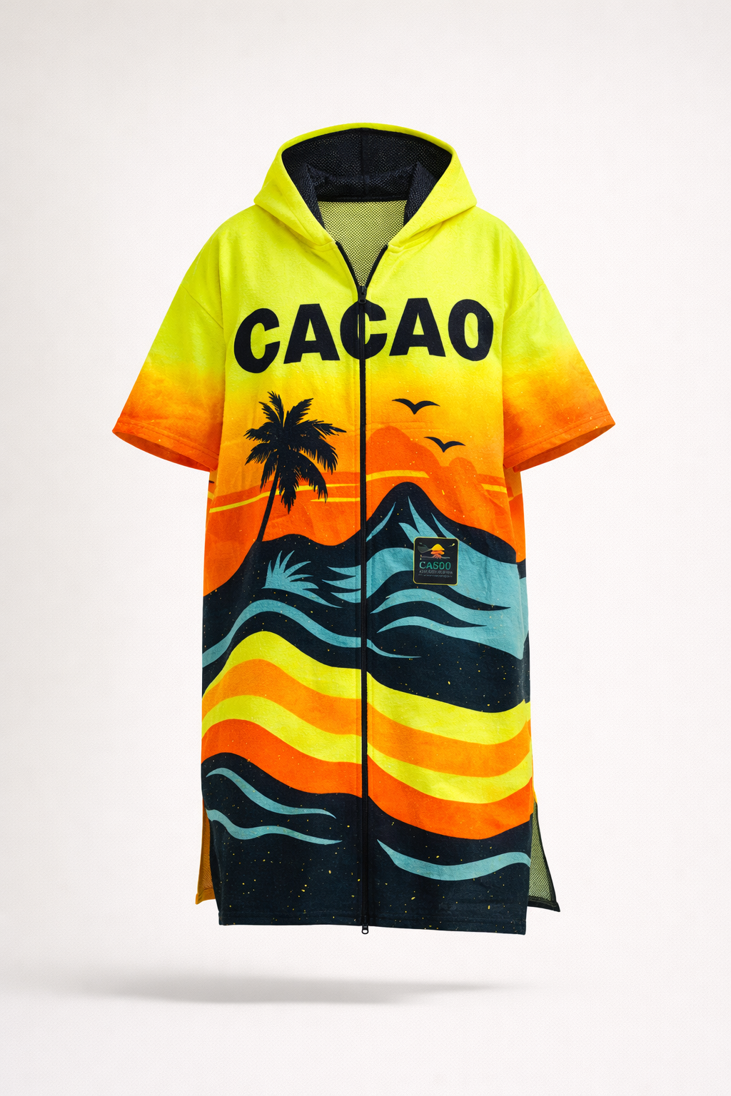 Sunset children’s beach poncho towel for boys with hood, zipper and pockets – CACAO Beachwear™